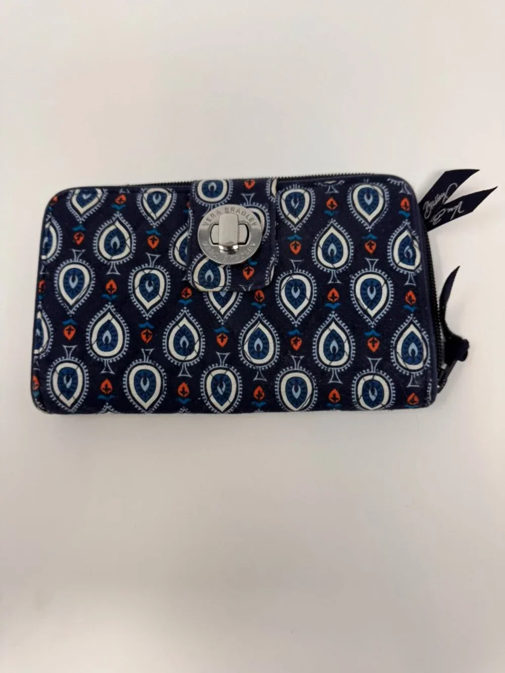 Vera Bradley Women Wallet Quilted Cotton Navy Blue Turn Lock One Size